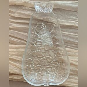 Hazel Atlas Glass Pear Shaped Dish Embossed Dogwood Floral Pattern